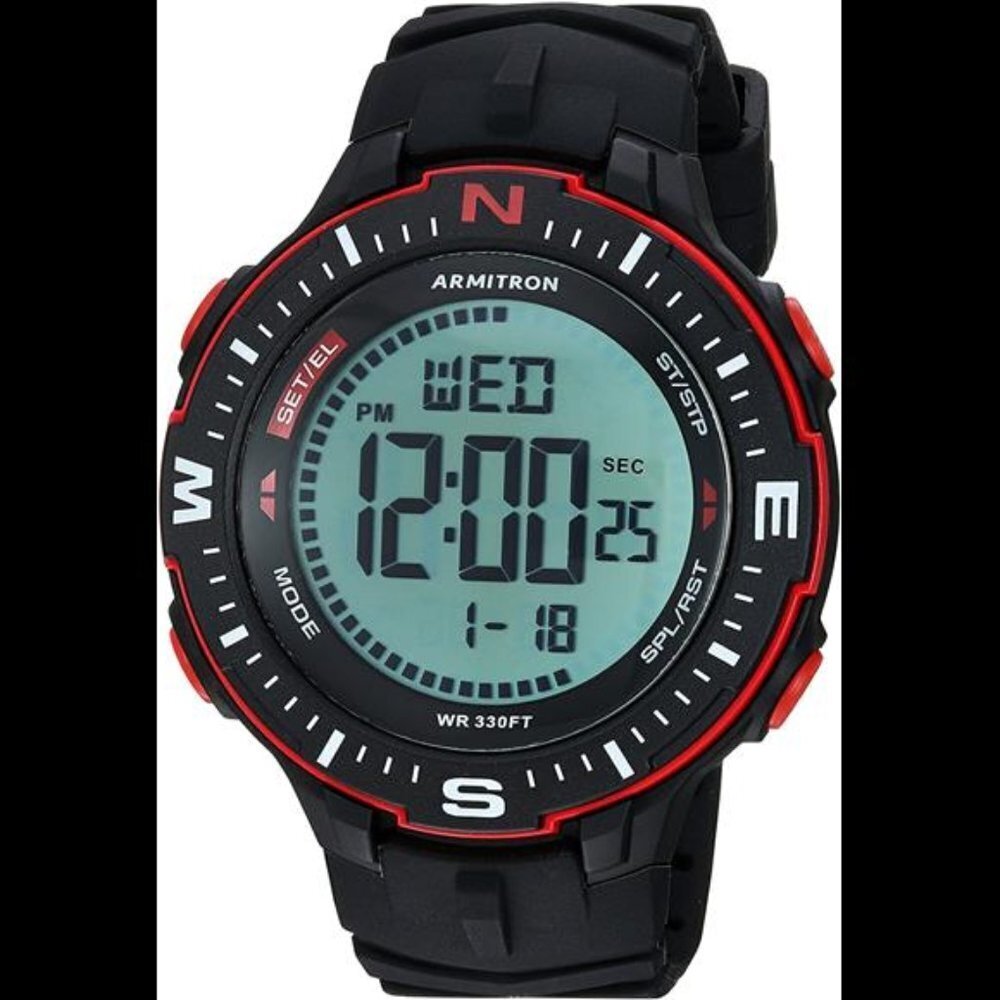 Digital Chronograph Watch Men Black Red Sport 50mm